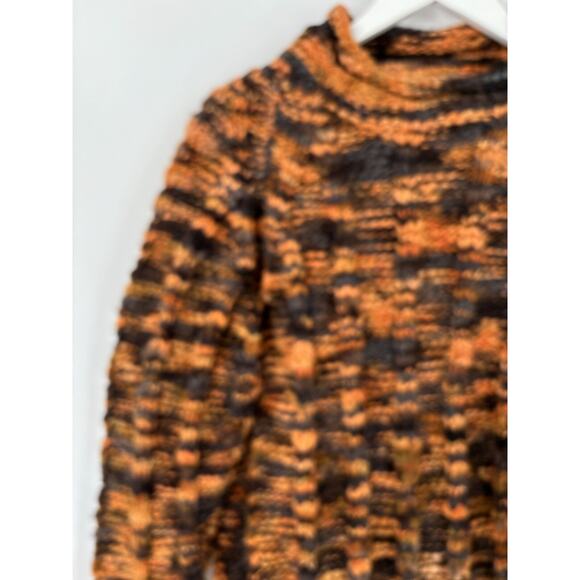 Handmade Sweater Womens Small Orange Black Chunky Knit Pullover Mock Neckline - Picture 3 of 16